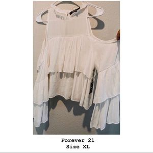 Open shoulder, white layered blouse